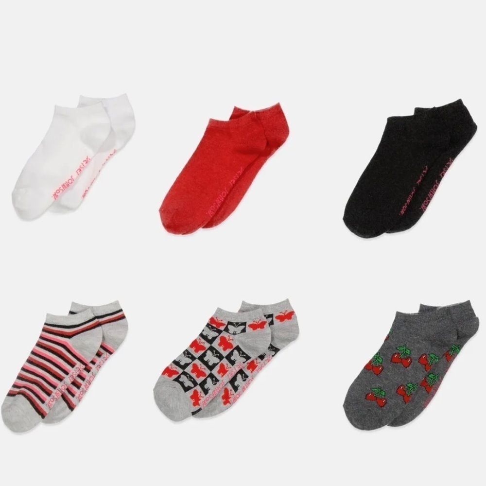 NWT Betsey Johnson Low Cut Black & Red Print Socks Pack of Six